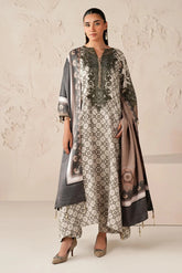 BAROQUE - 3PC PRINTED SHIRT WITH PATCHES AND CHIFFON DUPATA AND TROUSER - RB11180