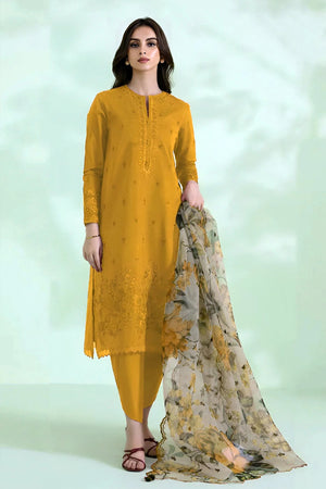 SAPPHIRE - 3PC DHANAK EMBROIDERED SHIRT WITH ORGANZA PRINTED DUPATTA & TROUSER - RB11255