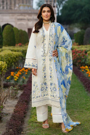 LIMELIGHT-3PC EMBROIDERED DHANAK SHIRT WITH PRINTED SHAWL AND TROUSER - RB11263