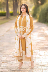 ASLING - 3PC DHANAK EMBROIDERED SHIRT WITH DHANAK SHAWL AND TROUSER - RB11145