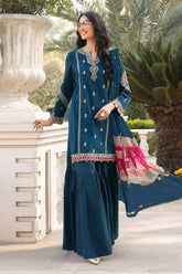 MARIA B - 3PC DHANAK EMBROIDERED SHIRT WITH DHANAK SHAWL AND TROUSER - RB11157