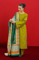 URGE - 3PC DHANAK EMBROIDERED SHIRT WITH DHANAK SHAWL AND TROUSER - RB11123