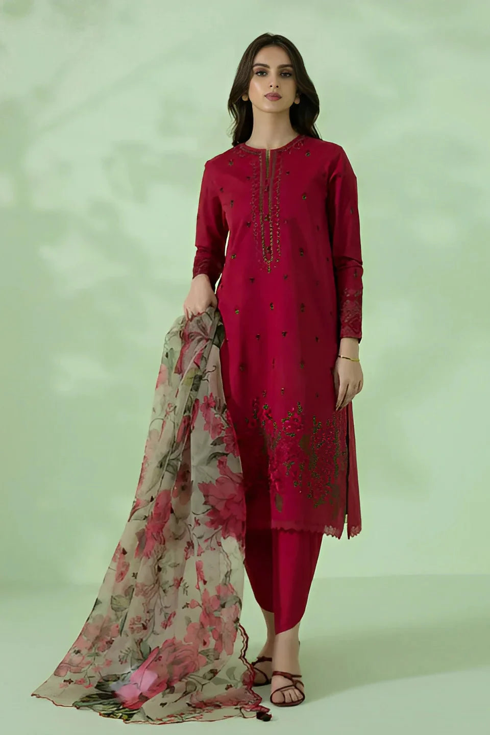 SAPPHIRE - 3PC LAWN EMBROIDERED SHIRT WITH PRINTED DUPATTA & TROUSER - RB11048