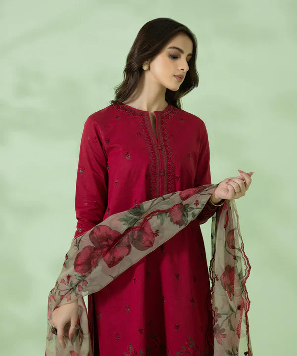 SAPPHIRE - 3PC LAWN EMBROIDERED SHIRT WITH PRINTED DUPATTA & TROUSER - RB11048