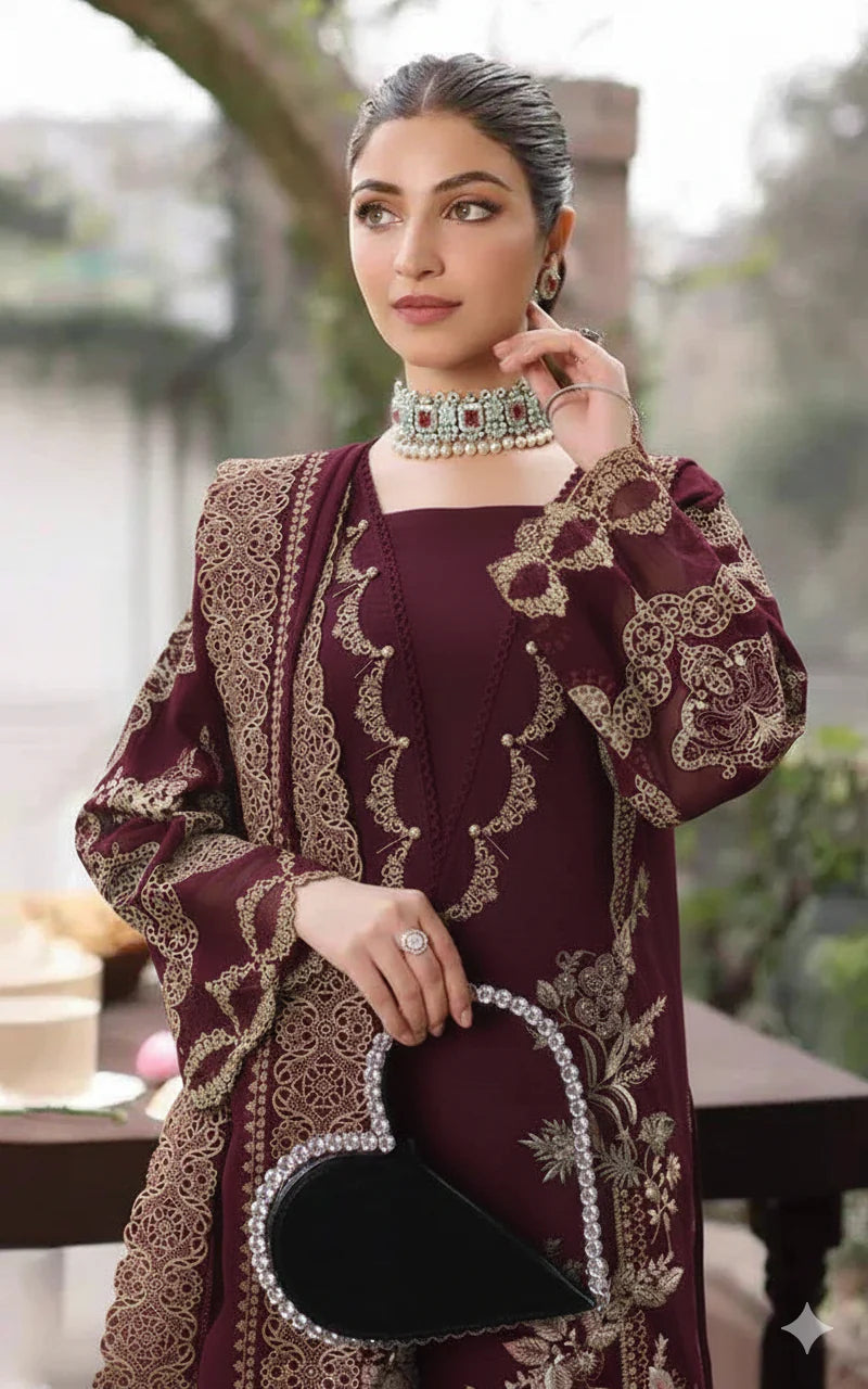KAHF - 3PC EMBROIDERED SHIRT WITH CHIFFON EMBROIDERED DUPATTA AND TROUSER - RB11198