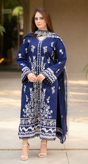 LIBAAS - 3PC EMBROIDERED SHIRT WITH CHIFFON DUPATTA AND TROUSER - RB11203