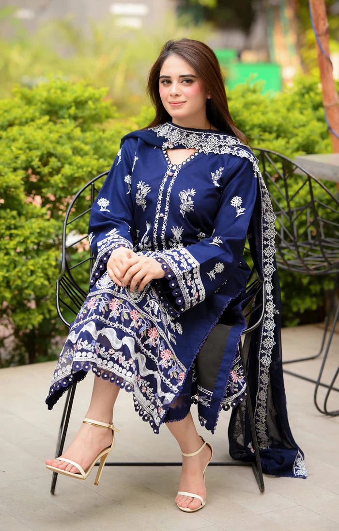 LIBAAS - 3PC EMBROIDERED SHIRT WITH CHIFFON DUPATTA AND TROUSER - RB11203