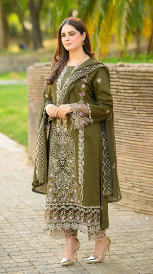 LIBAAS - 3PC EMBROIDERED SHIRT WITH CHIFFON DUPATTA AND TROUSER - RB11205