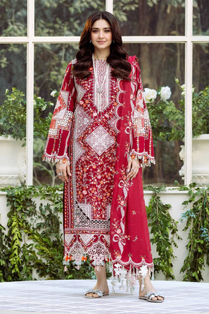BIN ILYAS - 3PC LAWN EMBROIDERED SHIRT WITH CHIFFON DUPATTA AND TROUSER - RB11217