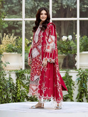 BIN ILYAS - 3PC LAWN EMBROIDERED SHIRT WITH CHIFFON DUPATTA AND TROUSER - RB11217