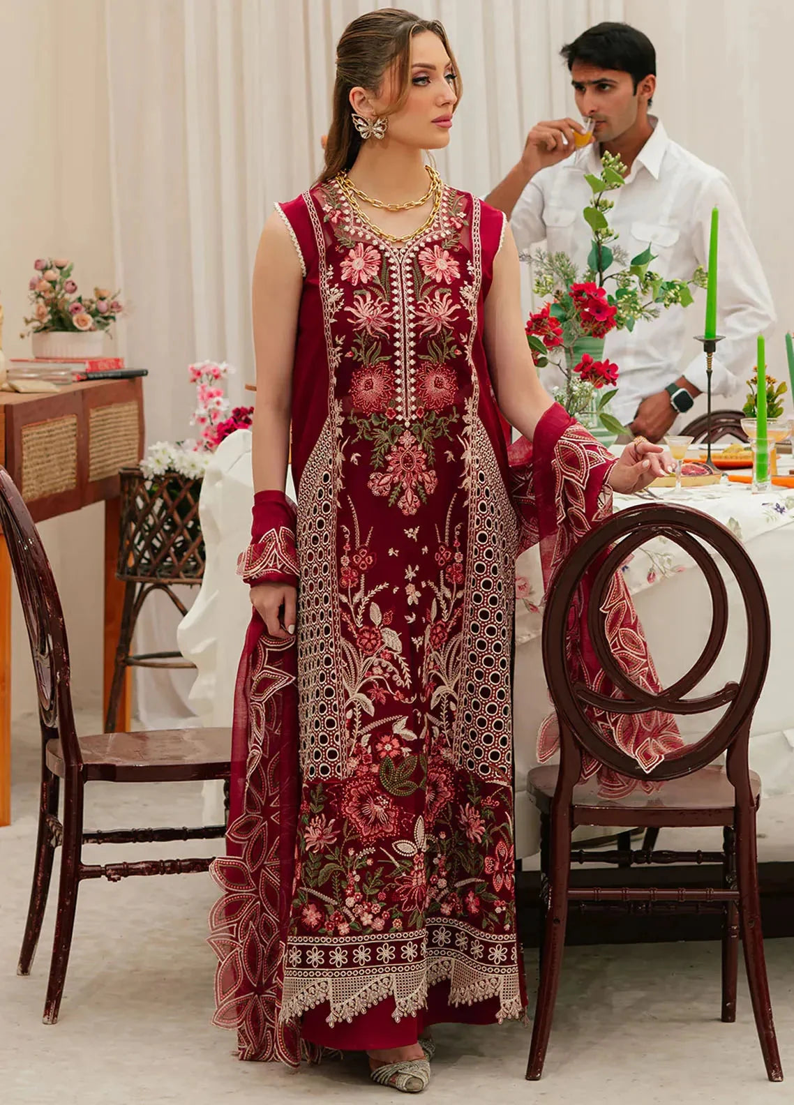 MAHNOOR - 3PC EMBROIDERED SHIRT WITH CHIFFON DUPATTA AND TROUSER - RB11221
