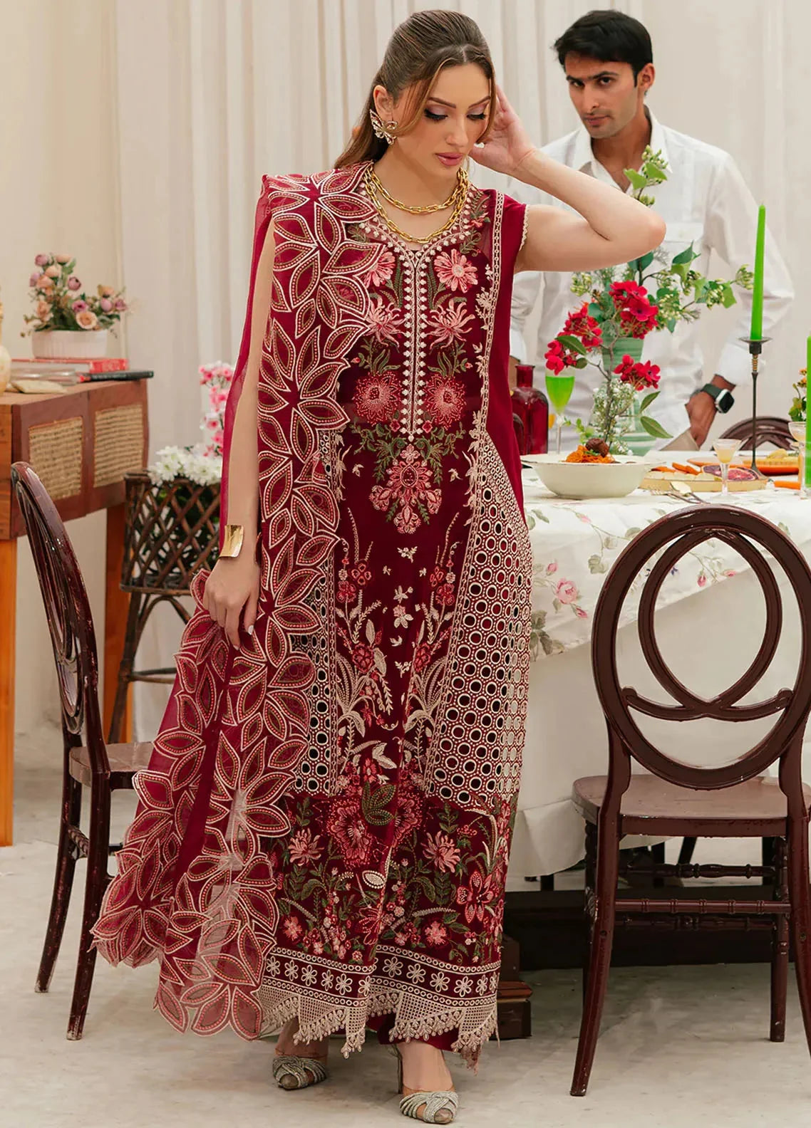 MAHNOOR - 3PC EMBROIDERED SHIRT WITH CHIFFON DUPATTA AND TROUSER - RB11221