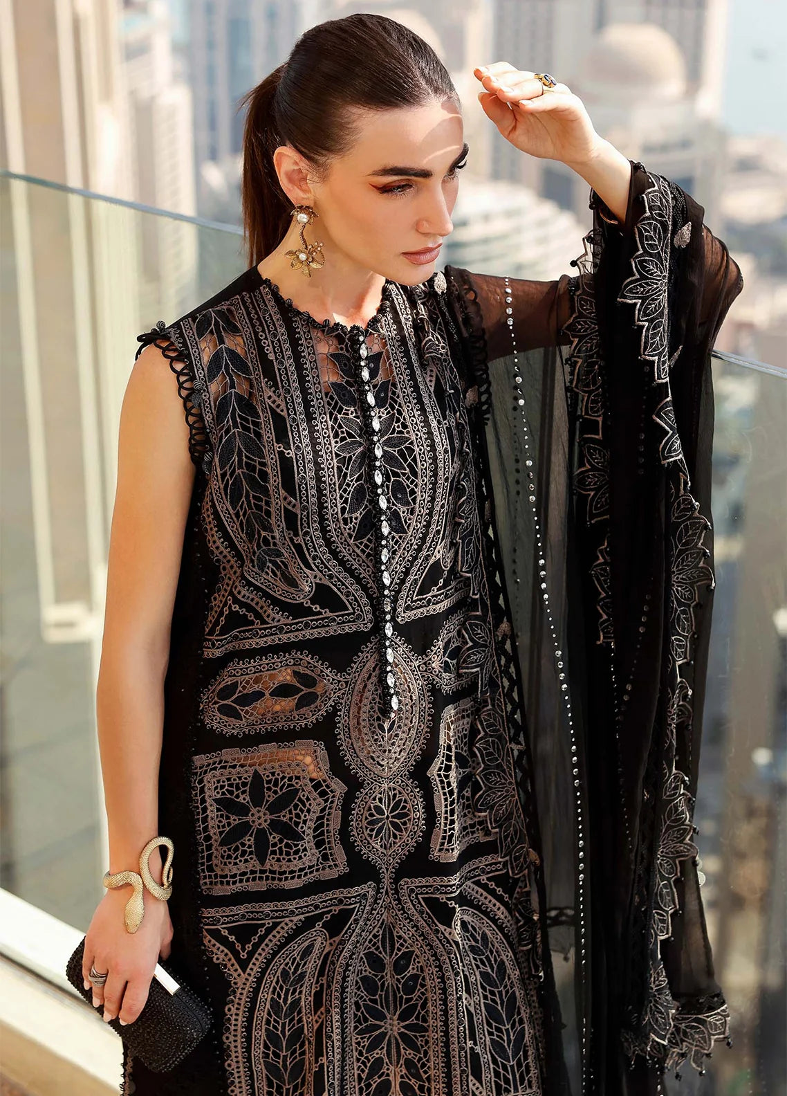 MARIA B- 3PC EMBROIDERED SHIRT WITH CHIFFON DUPATTA AND TROUSER - RB11224