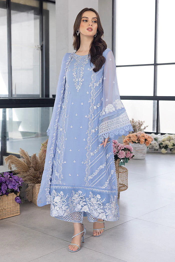 AZURE - 3PC LAWN EMBROIDERED SHIRT WITH ORGANZA EMBROIDERED DUPATTA AND TROUSER - RB11058