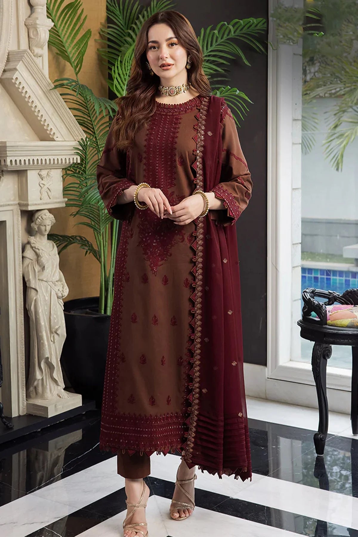 ASIM JOFA - 3PC LAWN EMBROIDERED SHIRT WITH CHIFFON EMBROIDERED DUPATTA AND TROUSER - RB11073