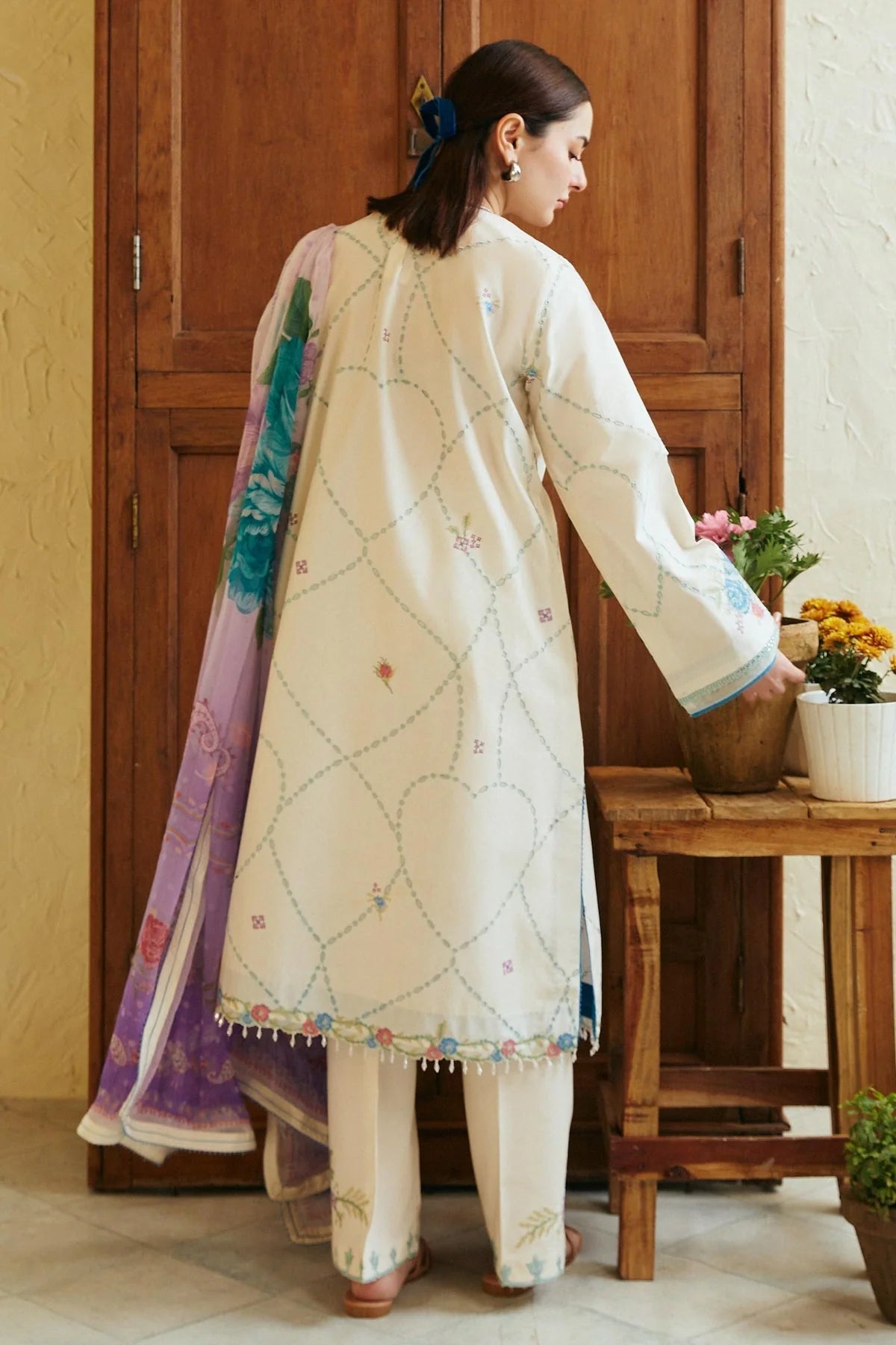 ZARA SHAH JAHAN - 3PC LAWN EMBROIDERED SHIRT WITH DIAMOND PRINTED DUPATTA AND TROUSER - RB11076