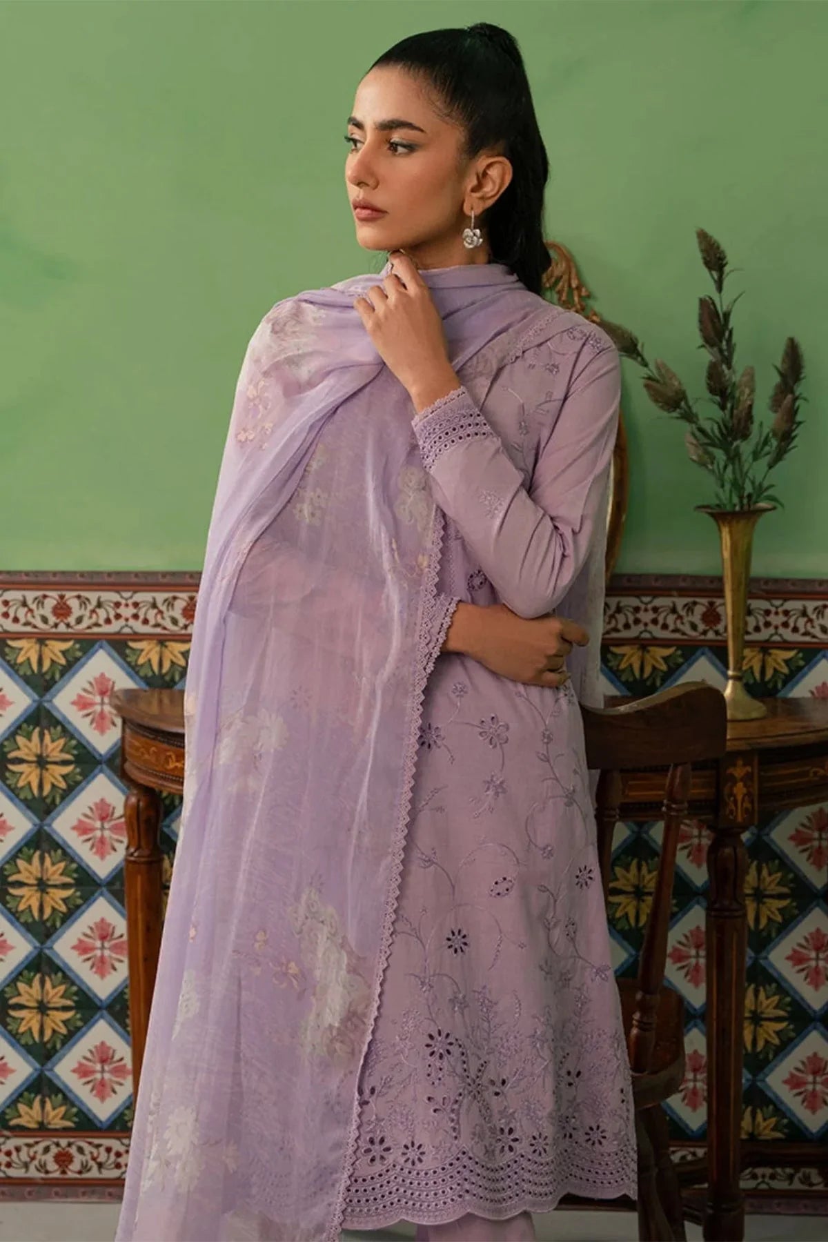 CROSS STITCH - 3PC LAWN EMBROIDERED SHIRT WITH CHIFFON EMBROIDERED DUPATTA AND TROUSER - RB11078