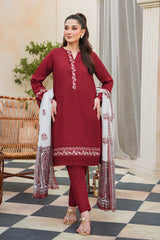 ZIVA - 3PC LAWN EMBROIDERED SHIRT WITH DIAMOND PRINTED DUPATTA AND TROUSER - RB11079