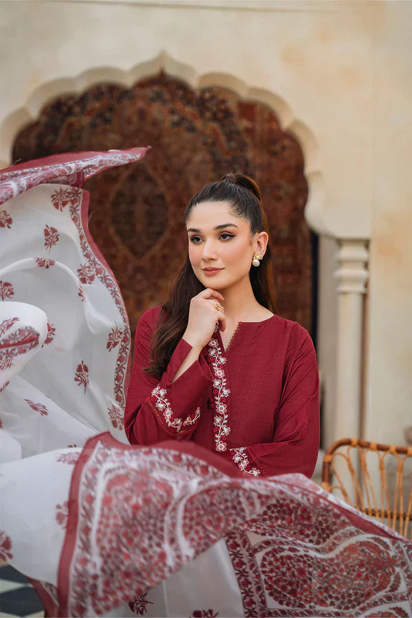 ZIVA - 3PC LAWN EMBROIDERED SHIRT WITH DIAMOND PRINTED DUPATTA AND TROUSER - RB11079