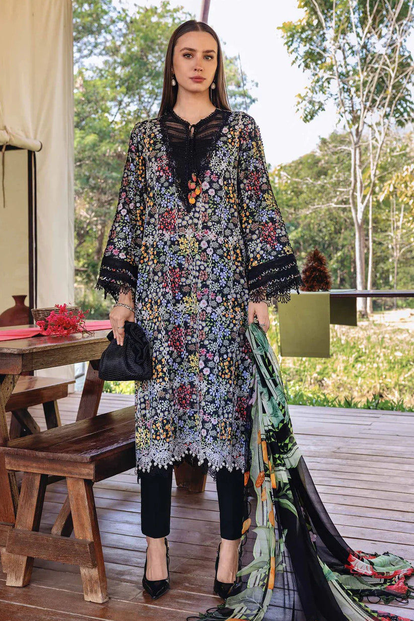 MARIA B - 3PC PRINTED SHIRT WITH PATCHES AND CHIFFON DUPATA AND TROUSER - RB11174