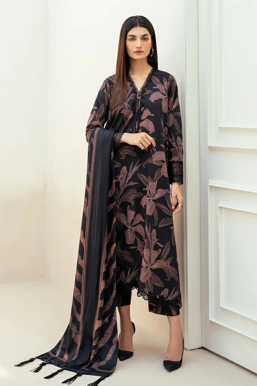 BAROQUE - 3PC PRINTED SHIRT WITH PATCHES AND CHIFFON DUPATA AND TROUSER - RB11171