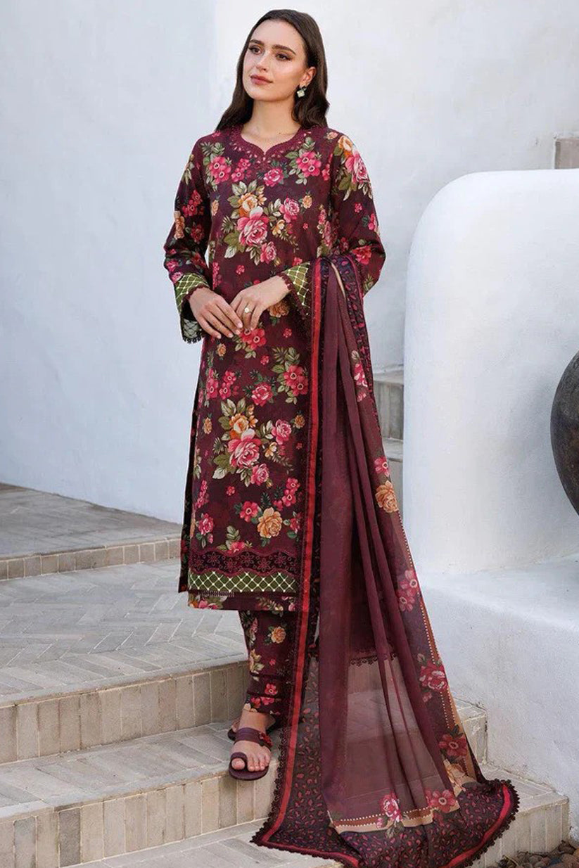 FARASHA - 3PC PRINTED SHIRT WITH PATCHES AND CHIFFON DUPATA AND TROUSER - RB11169