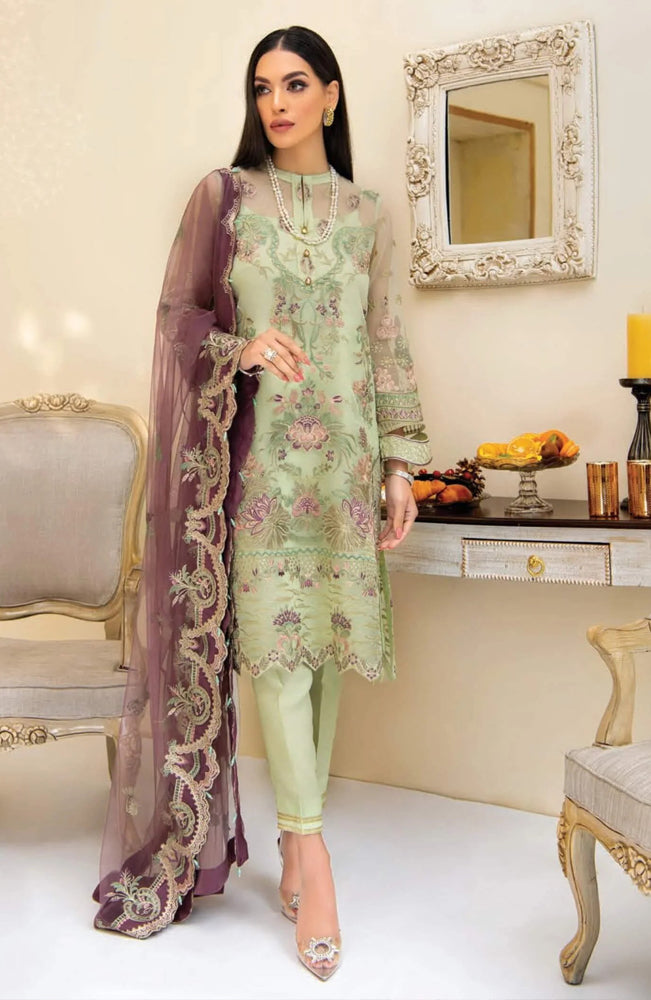 AIK - 3PC LAWN EMBROIDERED SHIRT WITH CHIFFON EMBROIDERED DUPPATA AND TROUSER