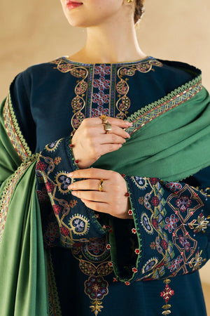 ZARA SHAH JAHAN - 3PC DHANAK EMBROIDERED SHIRT WITH DHANAK EMBROIDERED DUPPATA AND TROUSER