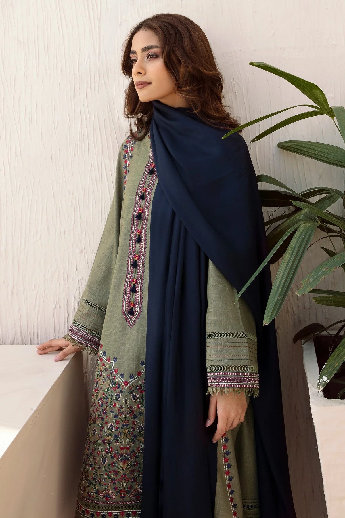 JAZMIN - 3PC SLUB KHADDAR EMBROIDERED SHIRT WITH DHANAK SHAWL AND TROUSER