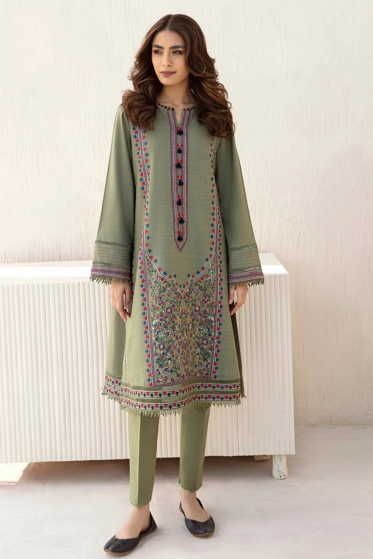 JAZMIN - 3PC SLUB KHADDAR EMBROIDERED SHIRT WITH DHANAK SHAWL AND TROUSER