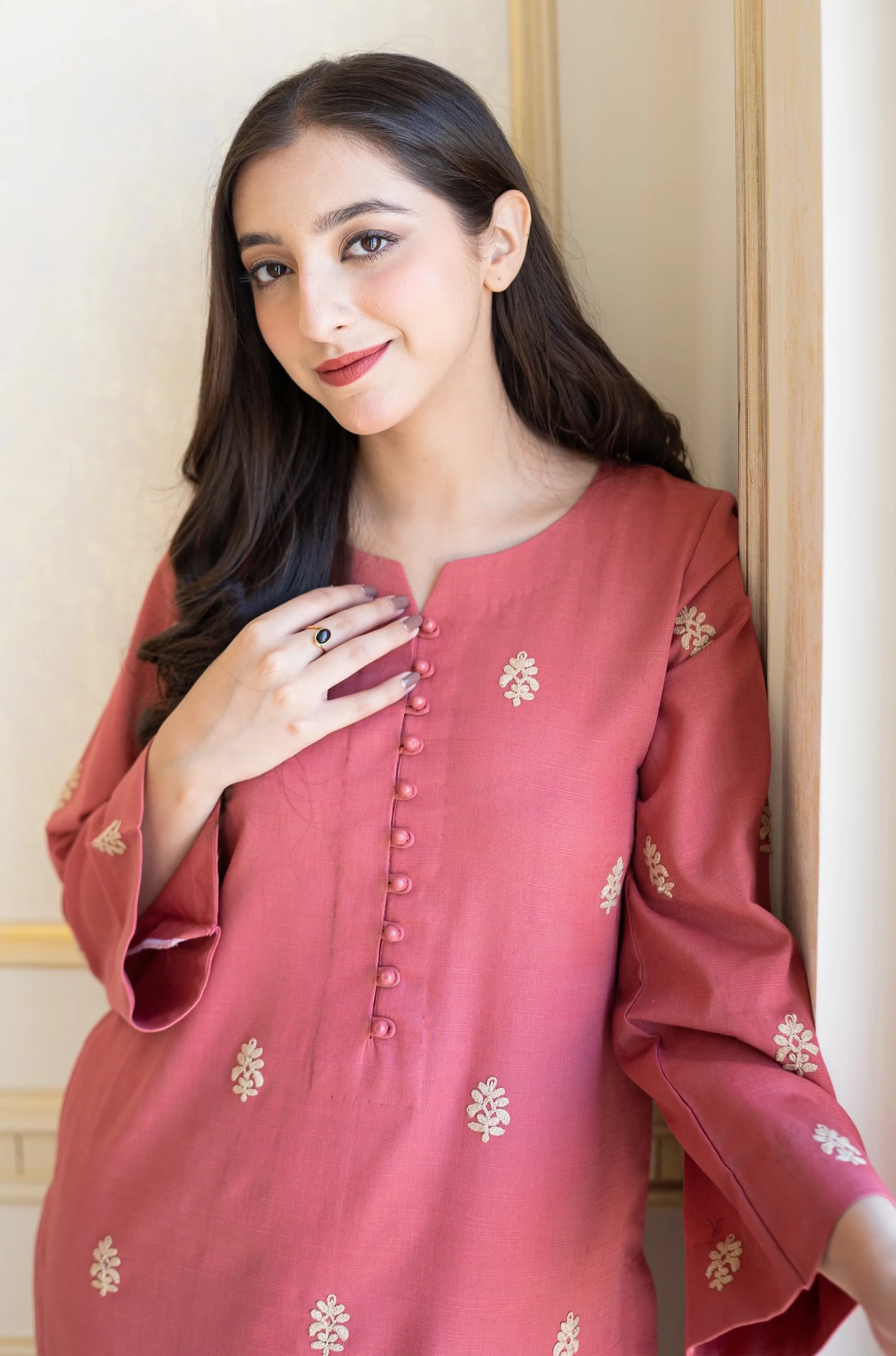 AISLING - 3PC DHANAK EMBROIDERED SHIRT WITH SLUB SHAWL AND TROUSER