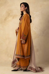 ZARA SHAH JAHAN - 3PC DHANAK EMBROIDERED SHIRT WITH DHANAK EMBROIDERED SHAWL AND TROUSER