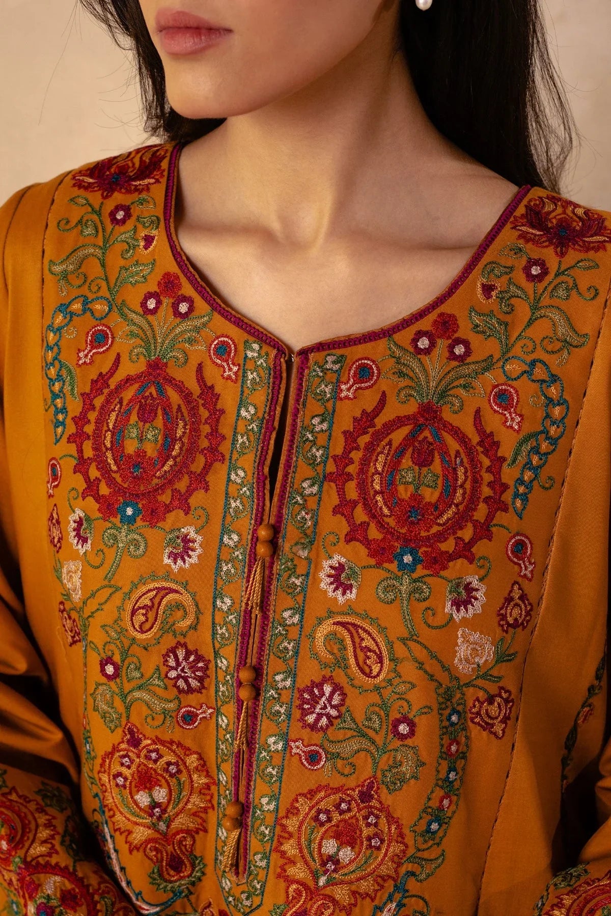 ZARA SHAH JAHAN - 3PC DHANAK EMBROIDERED SHIRT WITH DHANAK EMBROIDERED SHAWL AND TROUSER