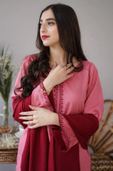 AISLING - 3PC DHANAK EMBROIDERED SHIRT WITH PRINTED WOOL SHAWL AND TROUSER