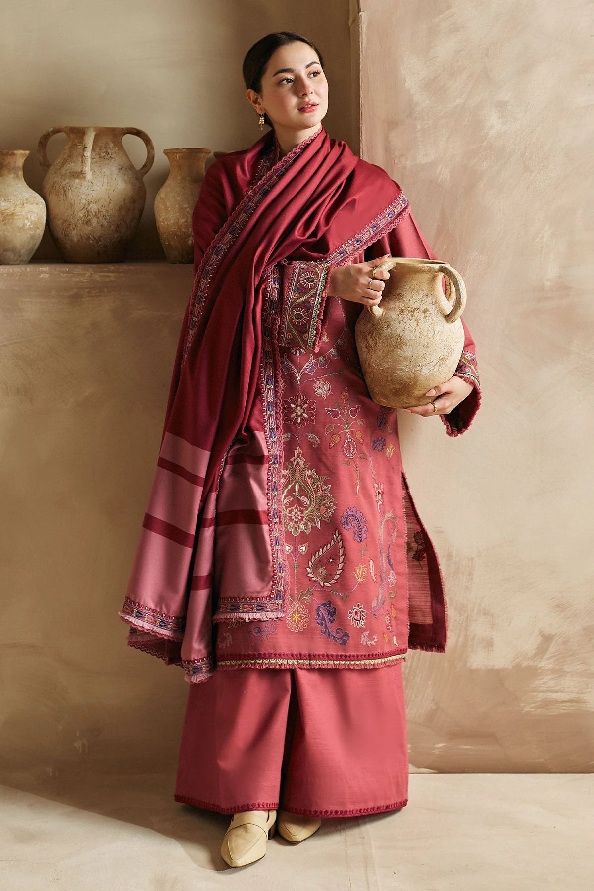 ZARA SHAH JAHAN - 3PC DHANAK EMBROIDERED SHIRT WITH DHANAK EMBROIDERED DUAPTTA AND TROUSER