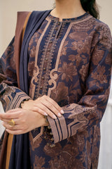 BAROQUE - 3PC KHADDAR PRINTED SHIRT WITH KHADDAR PRINTED DUPATTA AND TROUSER