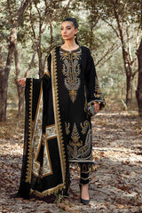 MARIA B - 3PC KHADDAR EMBROIDERED SHIRT WITH WOOL PRINTED SHAWL AND TROUSER