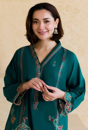 ZARA SHAHJAHAN - 2PC EMBROIDERED SHIRT WITH EMBROIDERED PATCHES AND TROUSER - RB11212