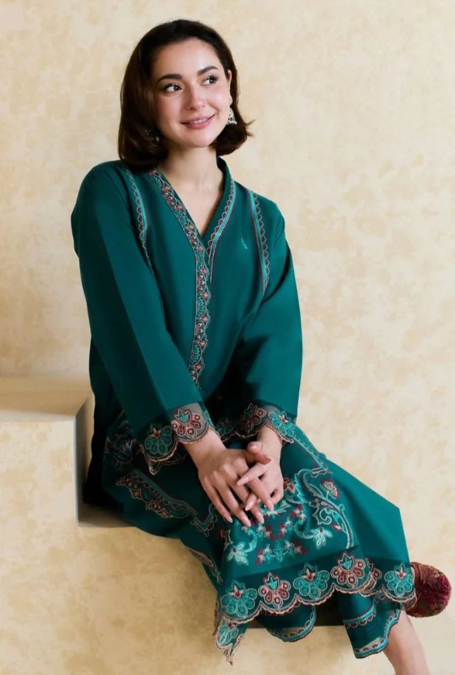 ZARA SHAHJAHAN - 2PC EMBROIDERED SHIRT WITH EMBROIDERED PATCHES AND TROUSER - RB11212
