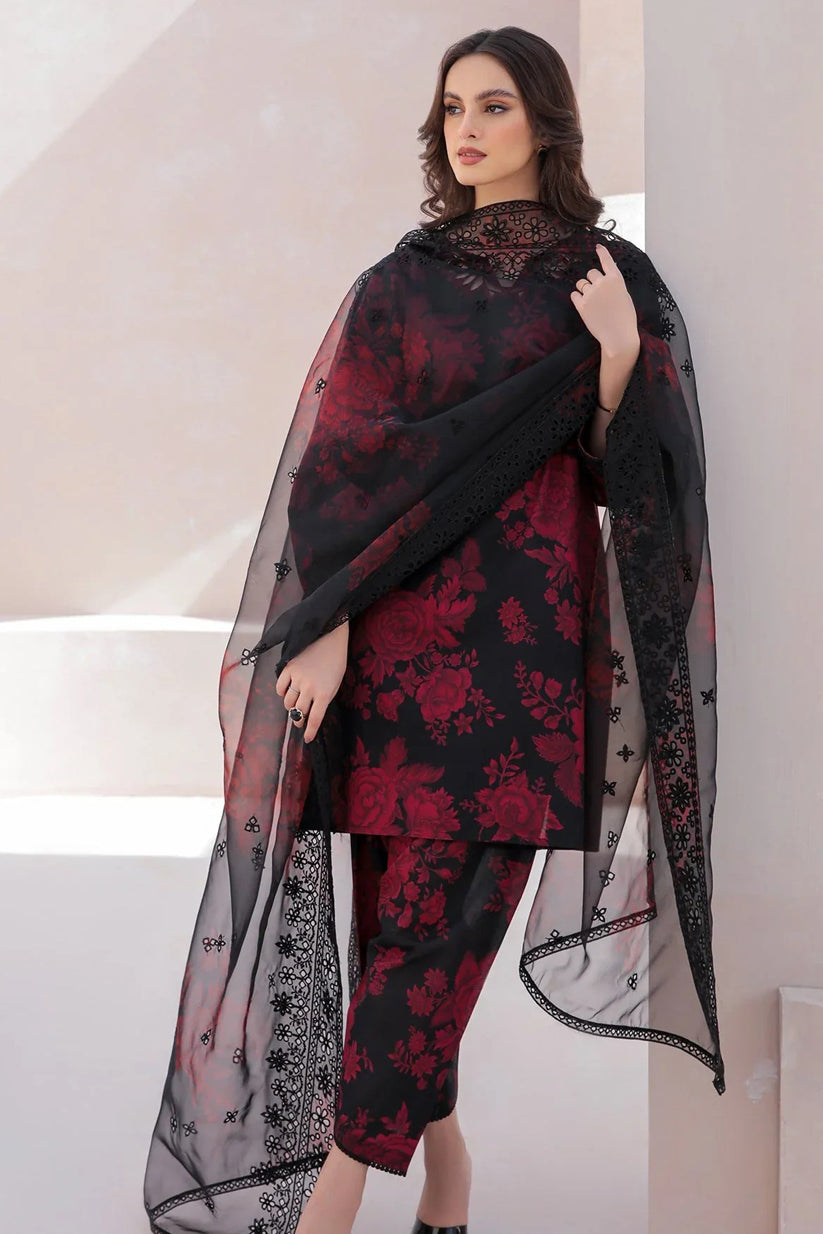 BAROQUE - 3PC PRINTED SHIRT WITH PATCHES AND CHIFFON DUPATA AND TROUSER - RB11183