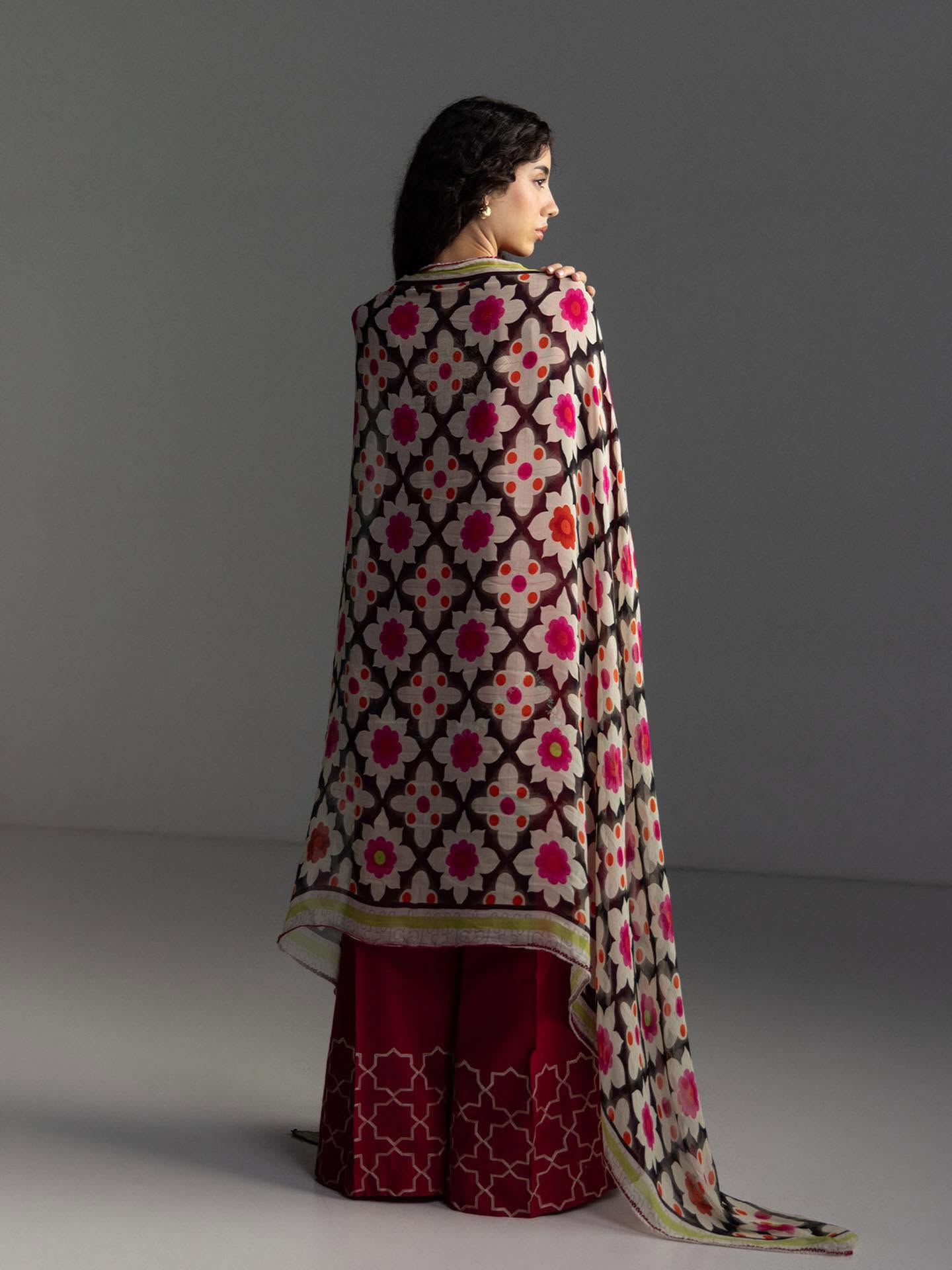 ZARA SHAHJAHAN - 3PC EMBROIDERED SHIRT WITH CHIFFON DUPATTA AND TROUSER - RB11210