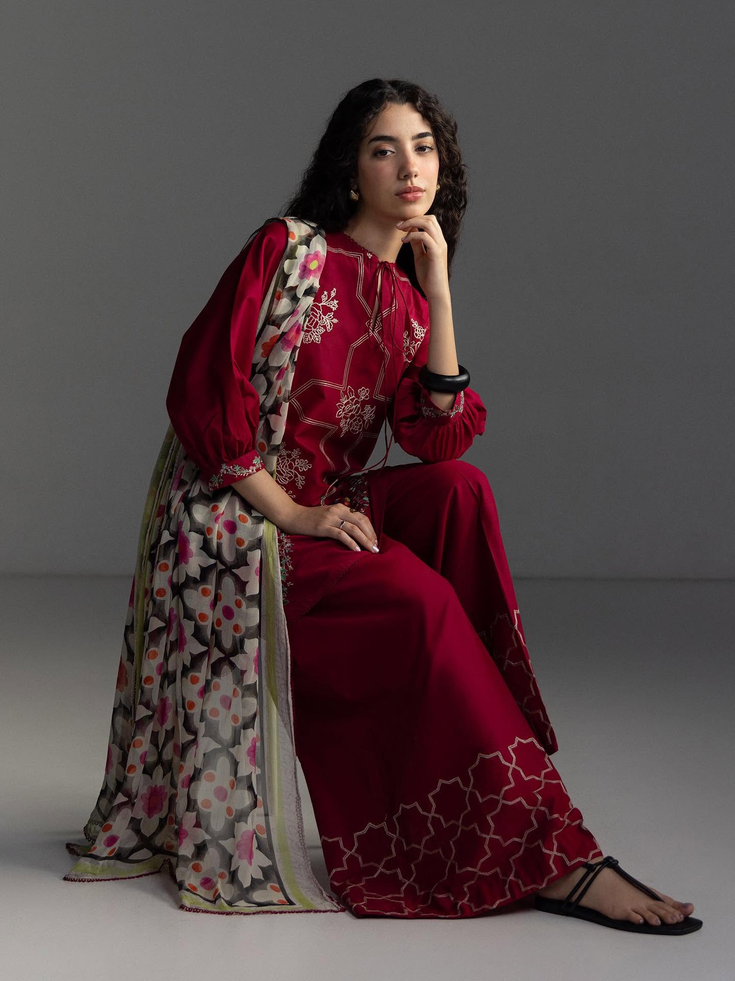 ZARA SHAHJAHAN - 3PC EMBROIDERED SHIRT WITH CHIFFON DUPATTA AND TROUSER - RB11210
