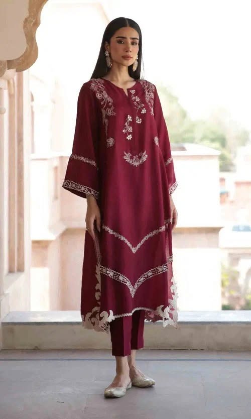 BATIK - 2PC EMBROIDERED SHIRT WITH EMBROIDERED PATCHES AND TROUSER - RB11213