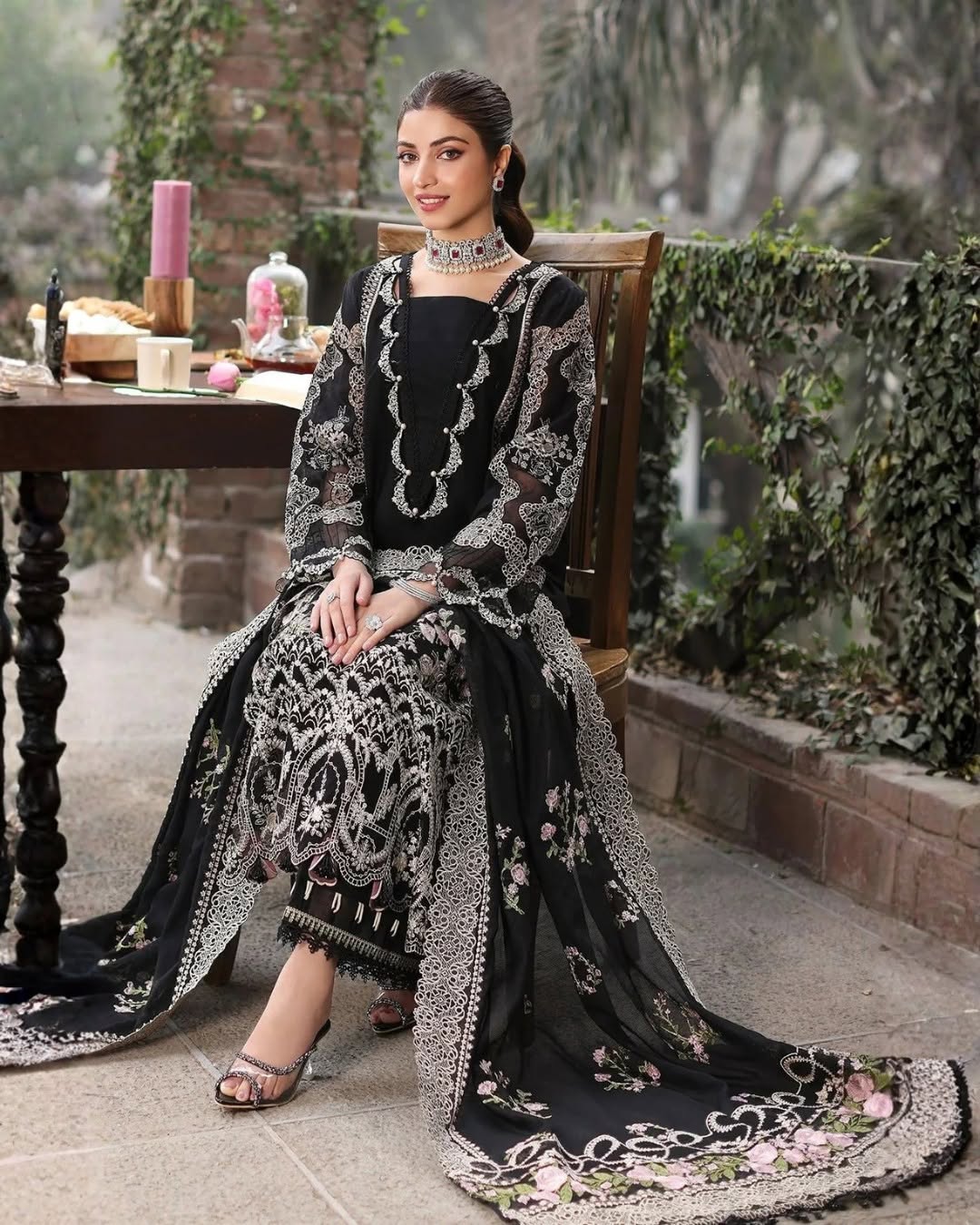 KAHF - 3PC EMBROIDERED SHIRT WITH CHIFFON EMBROIDERED DUPATTA AND TROUSER - RB11197