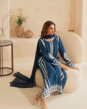 MAAHE - 3PC EMBROIDERED SHIRT WITH CHIFFON DUPATTA AND TROUSER - RB11196
