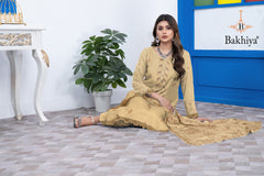 BAKHIYA - 3PC DHANAK EMBROIDERED SHIRT WITH LASER CUTTING SHAWL AND TROUSER - RB11105