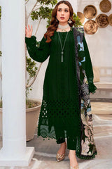 MARIA B - 3PC CHIKANKARI LAWN EMBROIDERED SHIRT WITH DIAMOND PRINTED DUPATTA AND TROUSER -RB11039