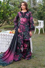 IZNIK - 3PC PRINTED SHIRT WITH PATCHES AND CHIFFON DUPATA AND TROUSER - RB11181