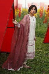 CROSS STITCH - 3PC LAWN CHICKENKARI SHIRT WITH CHIFFON EMBROIDERED DUPATTA AND TROUSER - RB11041