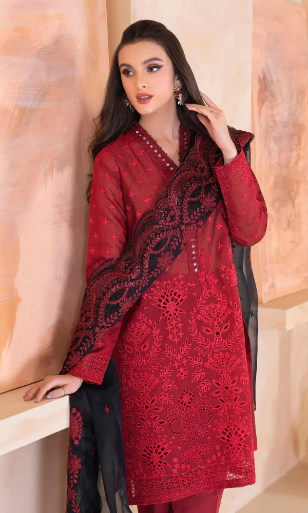 LIMELIGHT - 3PC LAWN CHICKENKARI SHIRT WITH CHIFFON EMBROIDERED DUPATTA AND TROUSER - RB11042